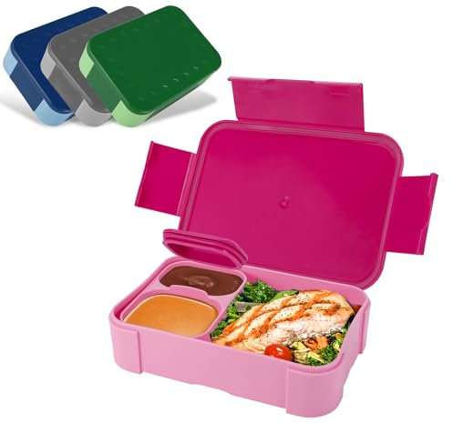 Pavlleen Fiambrera para niños con compartimentos, 900 ml, a prueba de fugas, fiambrera de viaje, fiambrera, apta para la escuela, pícnic, microondas y lavavajillas (rosa)