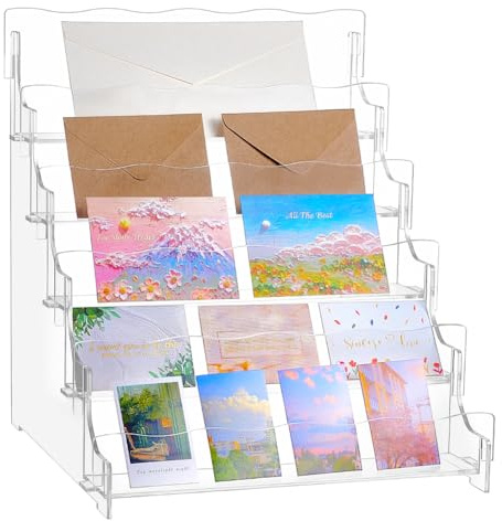 UNICRAFTALE Espositore per biglietti di auguri in acrilico a 5 livelli, portatile, per biglietti di auguri di Natale, organizer per francobolli, cartoline, posta, biglietti di auguri, per esporre
