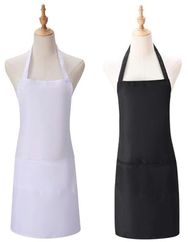 YSJCHEBS 2 Grembiuli Resistenti All'Olio, Semplici, Per Cucina e Lavori Domestici, Unisex, Nero