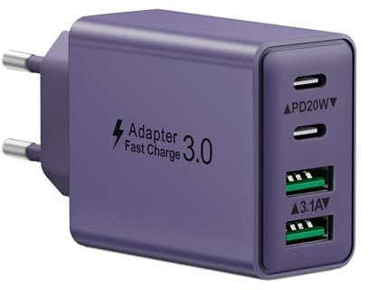 Cargador USB C, 40W Cargador iPhone Carga Rapida USBC Enchufe Múltiple 4-Puertos PD+QC Rápido Pared Adaptador Tipo C para iPhone 16 15 14 13 12 11 Pro MAX Plus,iPad,Samsung S24 S23 Fast Charger