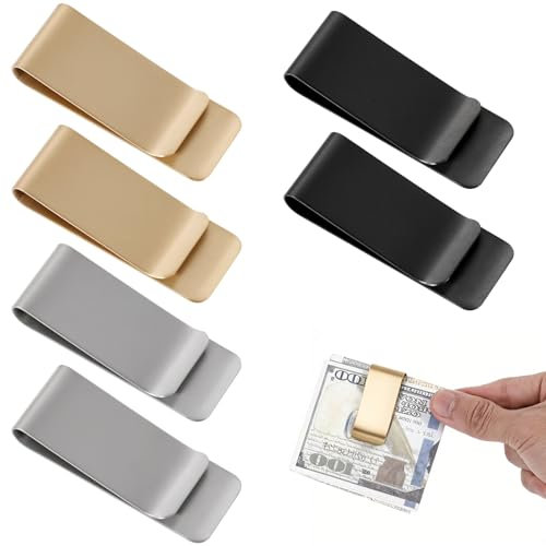 YUXIANLB Edelstahl Geldklammern Schlanke Metallklammern für Geldbörsen Bargeld Elegante Visitenkartenhalter mit Silber 6 Stück Gold Finish Geldscheine Ausweise Kreditkarten Mitgliedskarten Hochzeiten