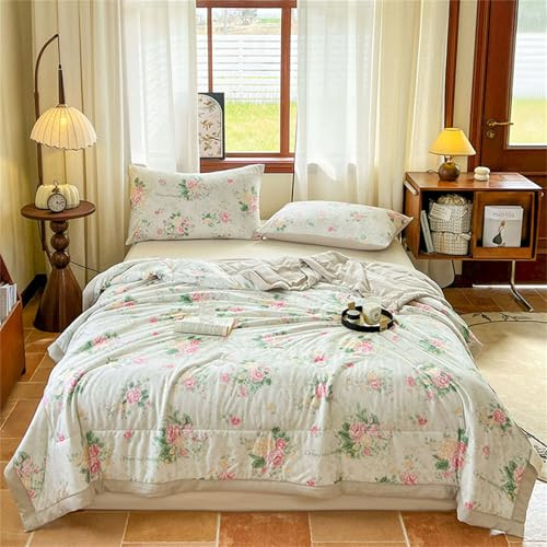 Odot Couette Réversible Hiver Legere et Fine, 2,5 Tog Couette sans Housse Lavable - Douce et Confortable, Légère et Respirante Couverture Quilting d'Été (Roses élégantes,220 * 240cm)