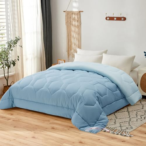 NOVOTEXTIL Edredón Relleno Nórdico Cama 150 (240x220) para Verano y Entretiempo, Edredón Bicolor de Fibra 180 gr/m² - Nórdico Suave, Ligero, Reversible y Transpirable (Celeste/Azul)