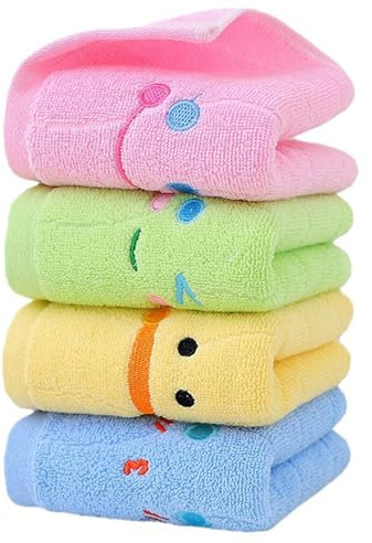 Satiskid 4 Stücke Kinder Handtuch, 50x25cm Kinderhandtuch aus Baumwolle Baby Cartoon Bestickte, Superweich Kinder Handtuch Badetücher Kindertuch