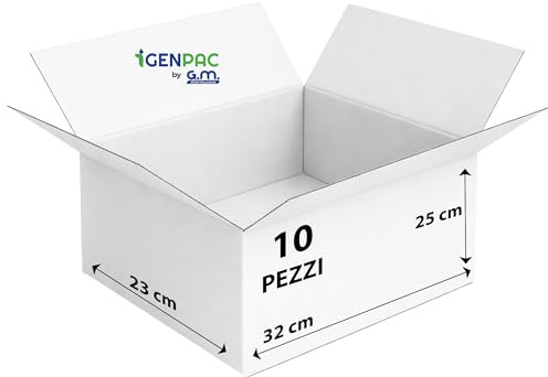 GM 10 Scatole Cartone Bianche 32x23x25 h cm - Mono Onda Resistenti per Imballaggio, Spedizioni e E-Commerce - Cartoni Trasloco e Packaging Riciclabile, Vari formati, Ideali per Uffici e Aziende