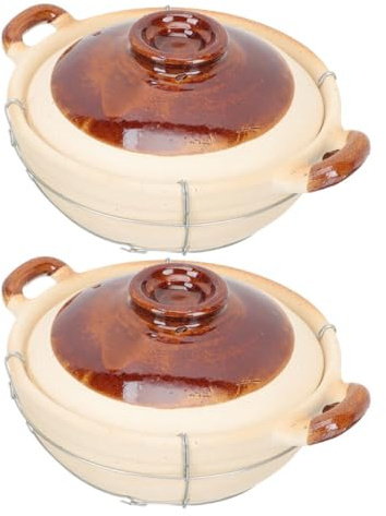 ASAKKURA Olla de Barro Individual con Mango, Capacidad 0,5l, Resistente al Calor, Apta para Horno y Cocina, Adecuado para Arroz, Guisos y Sopas, Juego de 2 Cazuelas Pequeñas para Uso