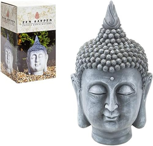 LOVETRENDS 12 Buddha Head Garden Statue in Protective Box with Polyfoam – Decorative Outdoor Ornament, Weather Resistant Zen Sculpture for Garden, Patio, Lawn & Indoor Home Décor