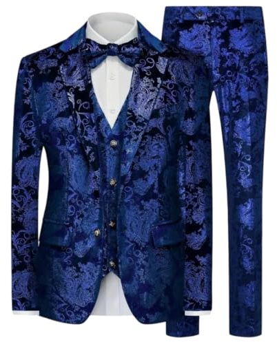 MUFURONG Mäns tryckt 3-delad kostym i brittisk stil slim fit 2-knapp fallande
