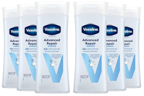 Vaseline Intensive Care Advanced Repair Body Lotion Pack of 6, 400ml Each - Unscented Moisturiser for Very Dry Skin, 48 Hour Hydration, Fast Absorbing, Sensitive Skin
