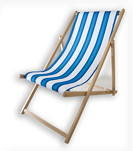 MultiBrands Liegestuhl, Holz, ohne Armlehne, klappbar im Retro Style (Blau)