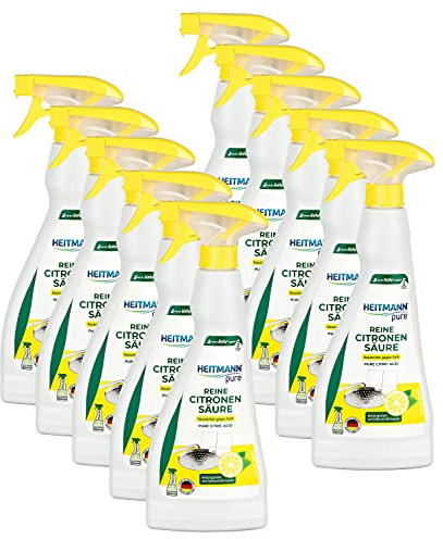 HEITMANN pure Reine Citronensäure Sprühflasche: Ökologischer Bio-Entkalker für Oberflächen, 10 x 500ml