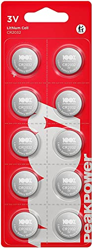 CR2032 Batterien - 10er Pack | 100% PeakPower | CR 2032 3V- Hochleistungs-Lithium-Batterie für tragbare und medizinische Geräte, Schlüsselanhänger und Waagen