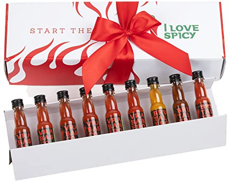 Start the Fire Caja Regalo – 9 x 20 ml Salsas Picantes Fermentadas – De Suave a Extremo – Set de Cata de Chile – Artesanal, Sin Aditivos – Regalo Gourmet para Amantes del Picante