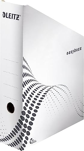 Leitz easyboxx Archiv Stehsammler, 80 mm Rückenbreite, Archivboxen zur Ablage und Aufbewahrung von Dokumenten im A4- und US-Format, Zeitschriftensammler Pappe, 25 Stück, Weiß/Schwarz, 61400000
