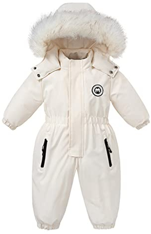 Bebé Niñas Traje de Nieve Mono Niños Impermeable Mameluco Chaquetas de Esquí Traje Niños Lana Abrigo Antivento Desgastar Blanco 12-18 Meses