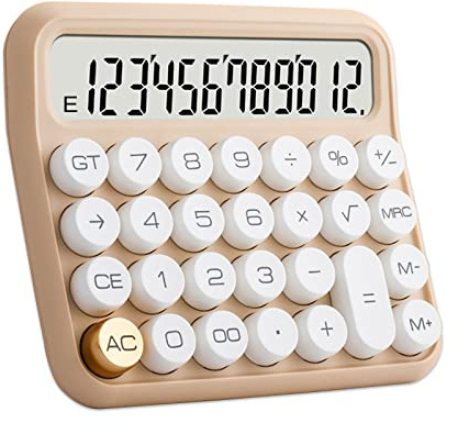 Miniräknare, Benkaim skrivbordsräknare, grundläggande standardminiräknare, 12-siffrig stor LCD-skärm stor knapp för skola, hem och företag, guld skrivbordstillbehör (beige)