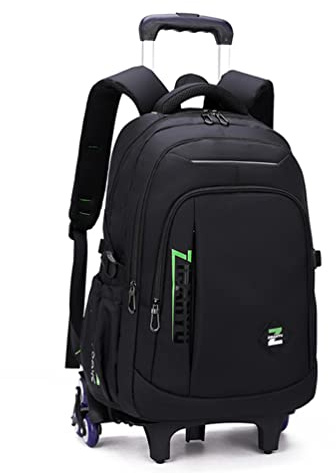 EKUIZAI Solid Color Trolley Backpack Schoolbag for Middle School Students Elementary Rolling Bag Daypack for Teen Boys