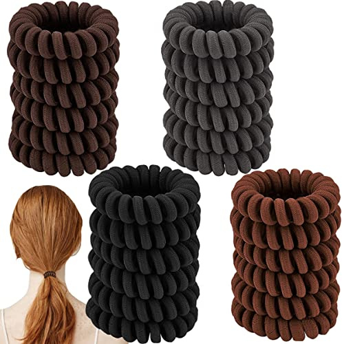 24 Pieces Spiral Ponytail Holders - Coil Hair Ties for Thick and Thin Hair, No Crease Ties for Women, Girls, and All Hair Types (Light Brown, Dark Brown, Dark Grey, Black)