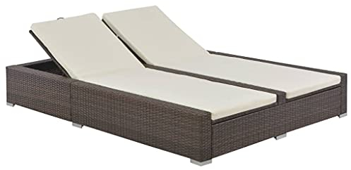 ZEYUAN Doppel-Sonnenliege, Gartenliege, Liegestuhl, Sonneninsel Outdoor, Sonnenstuhl, Gartenmöbel, Bäderliege, Relaxliege, Poly Rattan Braun