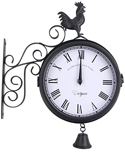 DSYOGX Horloge Murale Rétro Antique Double Face Noir - Jardin Extérieur, Gare de Train, Étanche, 30 x 9 x 37 cm