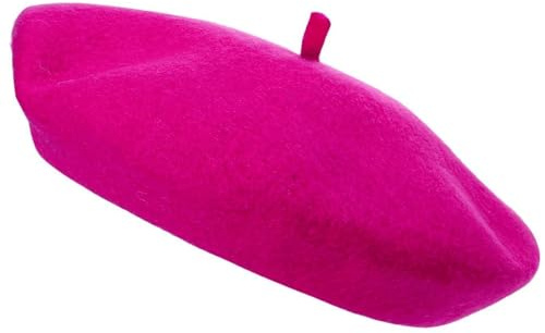 COSHAL® Adult Wool Beret Hat Men Women French Style Berer Hat Plain Classic Color Beret Hat's Unisex Soft Warm Outdoor Vintage Artist Hats Beanie Unisex Fuchsia