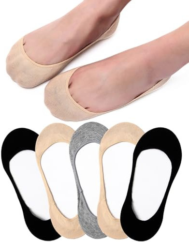 No Show Socks Women, Ladies Invisible Socks Multipack Cotton Footsies Shoe Socks 3-5, Low Cut Liner Boat Loafer Socks for Summer Black Nude Grey 5 Pairs