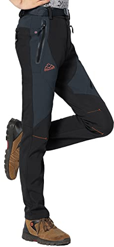 Rdruko Womens Fleece Lined 4 Zip Pockets Trousers | Ladies Waterproof Winter Thermal Outdoor Work Camping Hiking Ski Pants Warm Snow Softshell Partial Elastic Waist Workwear