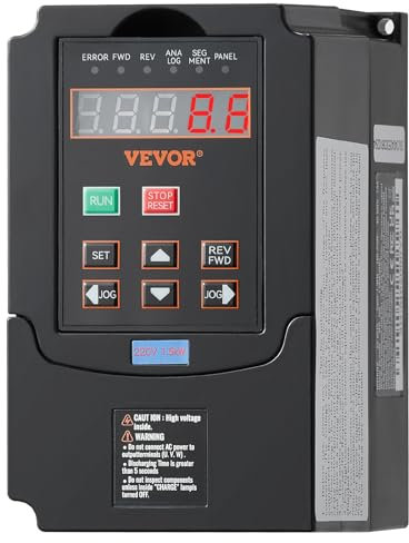 VEVOR Frequenzumrichter VFD 2 PS, 1,5 kW, 7,5 A, 1- oder 3-phasiger 220-V-Eingang auf 3-phasigen 220-V-Ausgang, 40-60-Hz-Eingang, 0-400-Hz-Ausgang, VFD für Spindelmotor-CNC-Drehzahlregelung