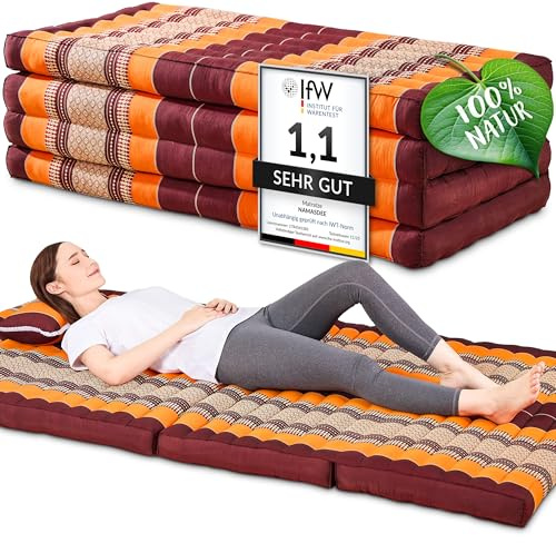 Namasdee Klappmatratze 200x110x8cm mit 100% natürlicher Kapokfüllung (Orange)