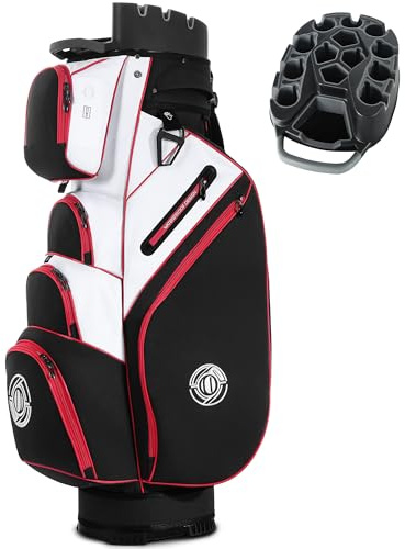 Shopsource Golf Bag, 14 Way Top Golf Cart Bag with Full-Length Dividers, Cart Golf Bag for Men Women, Golf Club Bags with Ergonomic Padded Strap, Zippered Pockets, Rain Hood Black Red and White