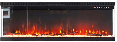 Warmiehomy Electric Fire 60inch/152cm 3D Effect Media Wall Fireplace Recessed/Freestanding Electric Fireplace with 9 Colors LED Flame Effect, Touch Remote Control & Overheat Protection