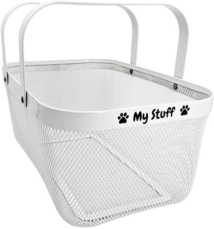 OtterPets Dog Toy Basket Metal Mesh Metal, Chew Proof, 16 (L) x 9.5 (W) x 7 (H) inches White Dog Toy Bin, Sturdy Pet Toy Basket