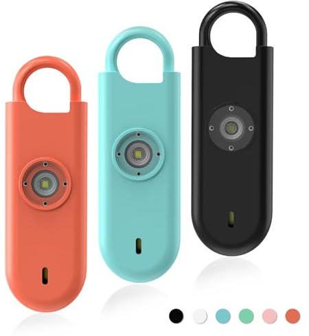 Fauxomor Personal Safety Alarm for Women, 3 Pack 140DB Rape Panic Attack Alarm Keychain Police Approved with Low Battery Notice and Strobe Light, Gift for Kids Elderly College Girls(Orange+Blue+Black)