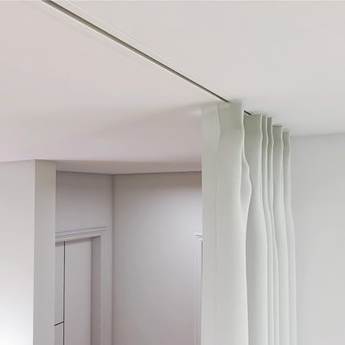 Sistema di binari per tende a soffitto, a scomparsa, pieghevole, per tende, patio, balcone, furgone, doccia, 1 m, 6 m, lunghezza opzionale (bianco)