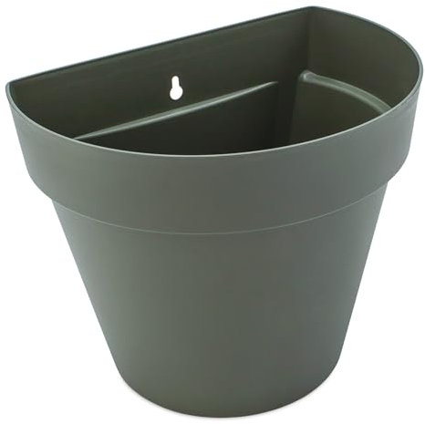Spetebo Vaso da fiori da parete in plastica per esterni, 28 x 20 cm, verde oliva, vaso da parete semicircolare, resistente al gelo, per esterni, da parete, per il montaggio a parete