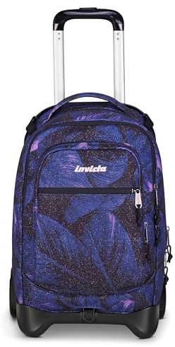 Invicta Trolley scolaire Plug Fantasy Shine, violet, 3 en 1, sac à dos double compartiment avec chariot amovible, poche pour PC, poche pour gourde, 34 l, école moyenne et supérieure, voyage, sac à dos