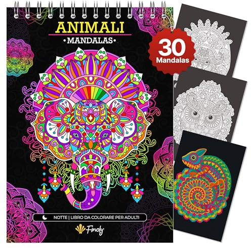 Finoly Mandala Colouring Books for Adults Does Not Bleed Ink | Adult Colouring Books for Women and Men Relaxation & Stress Relief | Animal Colouring Book A4 (Night)