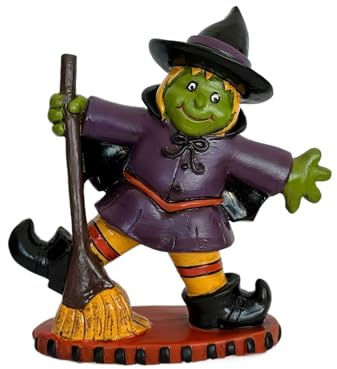 Figura de brujas - Estatua de resina de bruja con escoba | Decoración de la mesa de Halloween para el gabinete central de chimenea o ventana de la tienda | Espeluznante coleccionable para reuniones fa