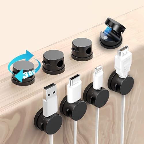 Siblaies Lot de 8 supports de câbles autocollants avec aimant - Clips de câbles pour bureau et bureau à domicile - Utilisation à une main - Rangement pour USB/réseau/câble audio jusqu'à 7 mm - Noir