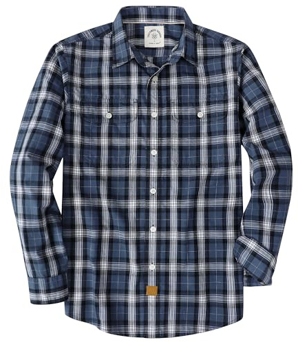 Dubinik® Camisas para Hombre de Manga Larga a Cuadros Prácticos Bolsillos Dobles Cómoda y Casual Azul Marino y Blanco M