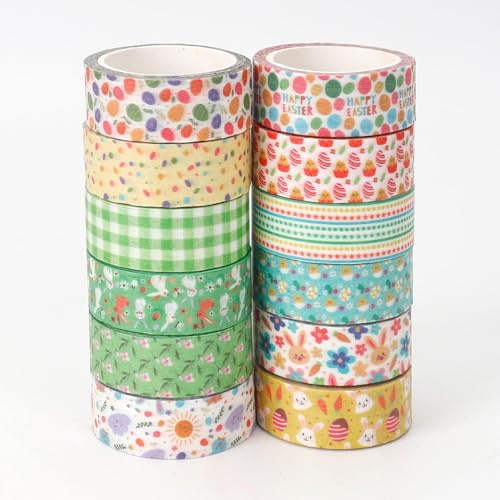 12 Washi Tape,Artes Cinta Adhesivo Decorativo,Huevos Conejo Adhesiva Decorativas Washi,Cinta Adhesiva Decorativa Autoadhesivo,Para Álbumes De Recortes,Periódicos,Manualidades Y Envoltura De Regalos