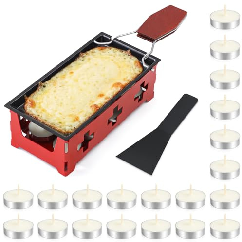 Singhoow Cheese Raclette Set Portable Raclette Grilling Non-stick Tabletop Melter Tray with Spatula and 20 Tealights for Parties, Family, Romantic Dinners