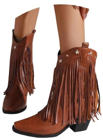 Bottes de cowboy pour femme - Avec franges - Costume de cowgirl - En daim - Bottes de cowboy - Festival - Bottes hippie - Chaussures de fête western - Costume de carnaval