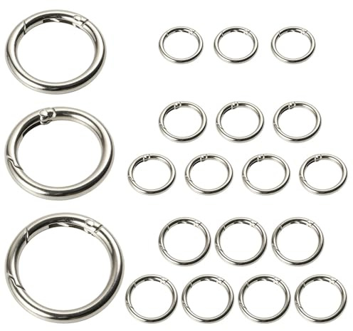 20 Piezas Mosquetones para Bolsos y Anillas Llaveros Redondas, 3 Tamaños (23mm, 26mm, 33mm), Hebillas de Resorte de Aleación de Zinc para Manualidades, Carteras y Accesorios, Color Plata