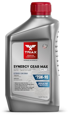 Triax Synergy Gear MAX 75W-90 GL-5 Ultimate Full Synthetic Long Drain Gear Oil for Manual Transmissions, Limited Slip Differentials, Hypoid Gears, Axles, Manual Gearboxes (1 Quart)