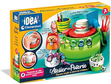 Clementoni Idea - 52312 - L'Atelier de Poterie - Façonne l'Argile et Décore tes Créations - Jeu pour Enfants à partir de 7 Ans et Plus - avec Plateau Tournant, Pots de Peinture, et Chargeur