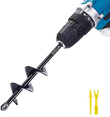 Gartenbohrer Erdbohrer für Bohrmaschine,Pflanzbohrer für Akkuschrauber,Grabungswerkzeug zum Pflanzen,Schwerlast Blume Pflanzgefäße Schnecke zum Löcher Graben,Solider Schaft Spiralbohrer 4X22cm