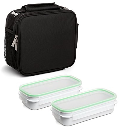 TATAY Urban Food Casual - Bolsa Térmica Porta Alimentos, 3L de Capacidad, 2 Tuppers Herméticas de Cristal de 0.57 l Incluídas, Color Negro, 22 x 12 x 21.5 cm, 3.5 L