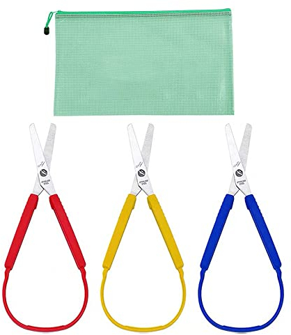 HOMEJOY 3 Stück Schlaufenschere mit Griff Selbstöffnend Sicherheitsschere Selbstöffnende Schere Geeignet für Kinder Erwachsene für Besondere Bedürfnisse Papierarbeiten Näharbeiten Kunsthandwerk