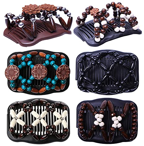 Gativs Haarkamm Elastisch Perlen 6 Stück perlen haarkämme Afrikanische Haarspange Stretch Dehnbar Kamm Doppel Clips haarkamm Elastische Comb Perlen Doppel Haarkamm Damen Haarspange Dehnbar